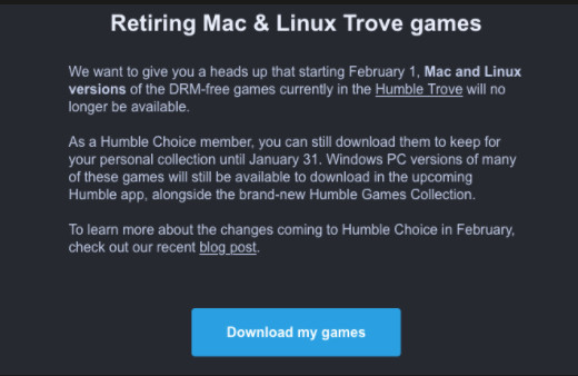 Humble Bundle Drops Linux and macOS, Gives Customers Mere Weeks to Save Their Games