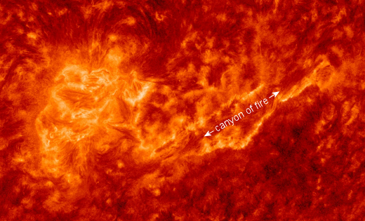 Гигантская солнечная вспышка вырезает «каньон огня» на солнце