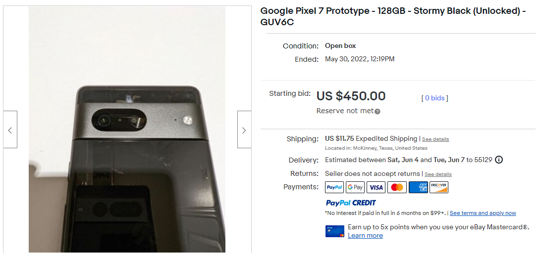 Google Pixel 7 появляется на eBay на шесть месяцев раньше