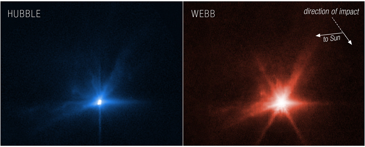 Зображення Dart Impact показують відмінності між Веббом та Хабблом